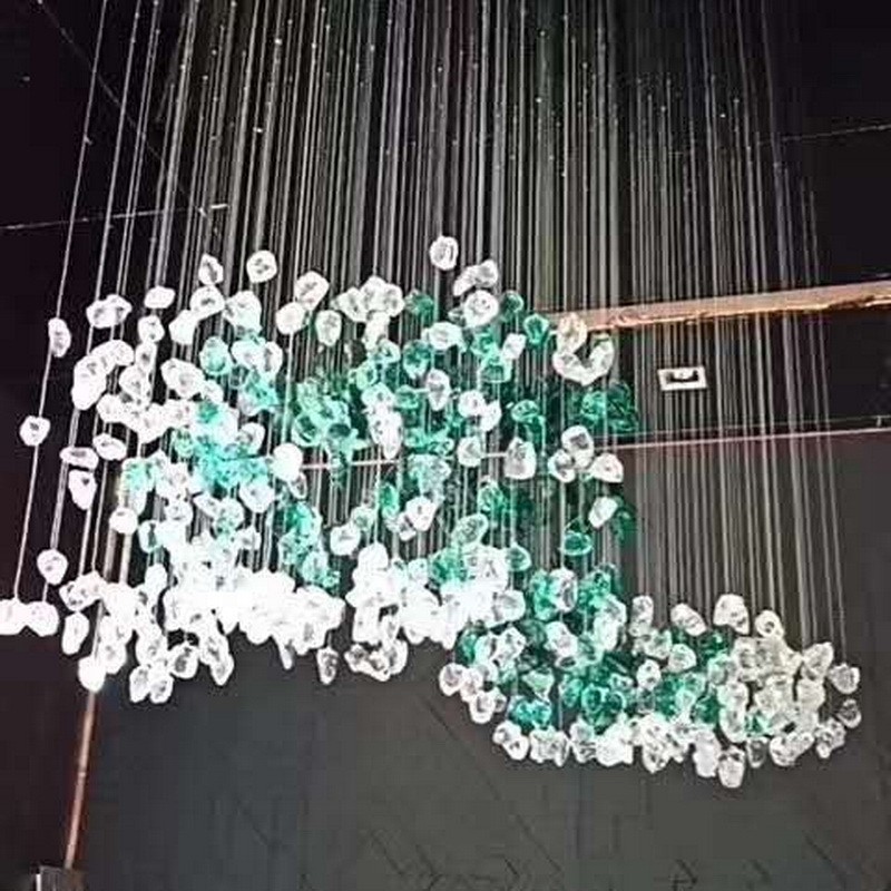 格诗绿色石头块吊灯酒店宴会厅艺术装饰灯餐饮办公楼大堂创意灯具