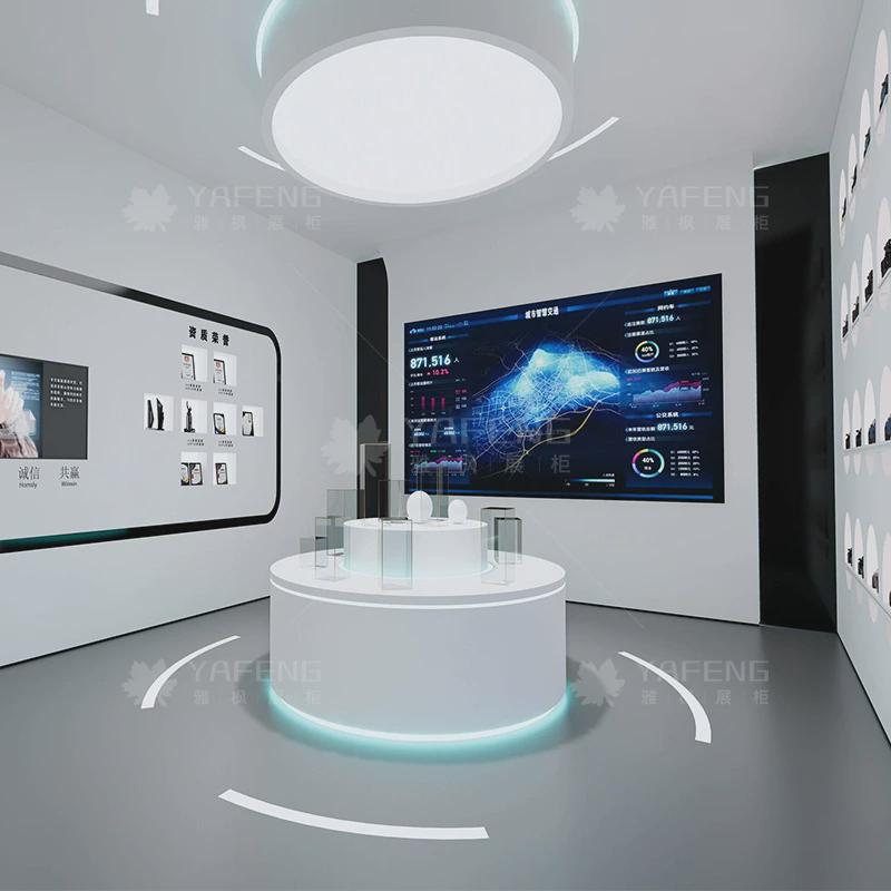 定制高端汽车配件展厅展示柜木质产品中岛台带灯汽配样品展示架