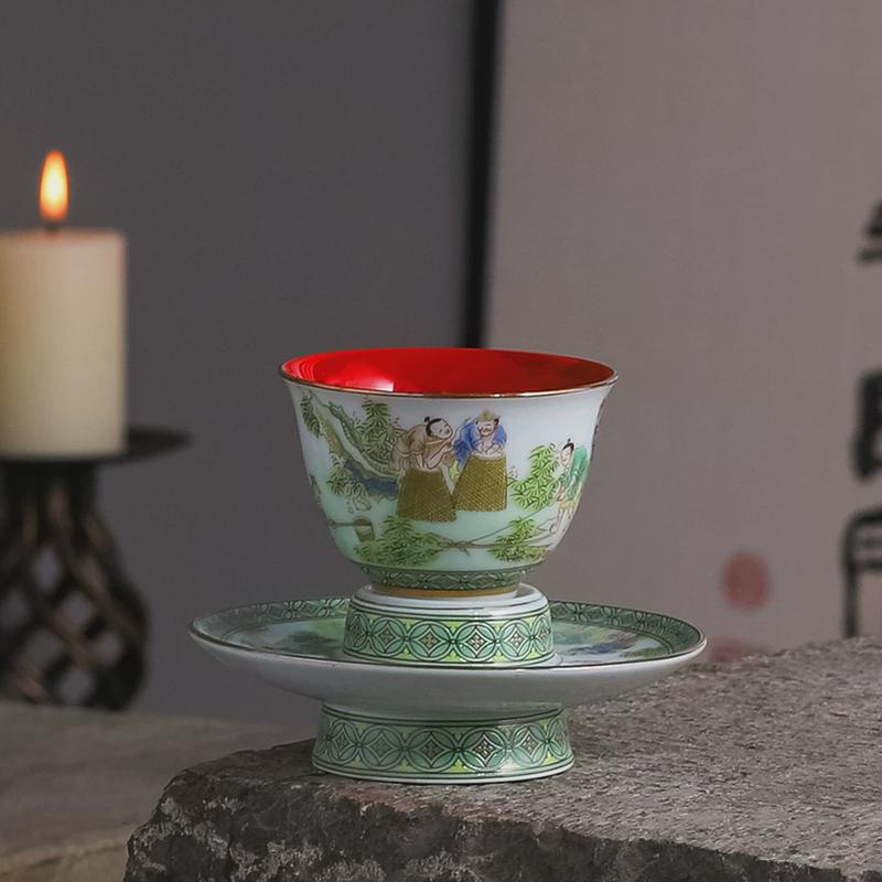 珐琅彩金银错万花主人杯单杯个人杯陶瓷功夫茶杯高脚茶盏送礼家用