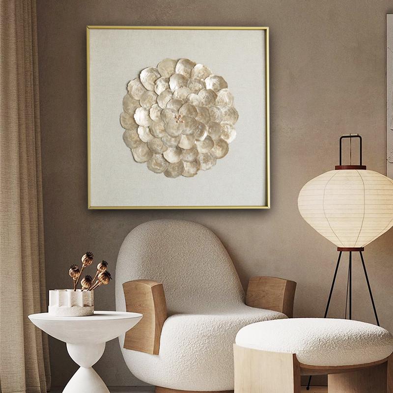 法式贝母装饰画复古贝壳三联挂画玄关客餐厅轻奢珍珠艺术软装壁画图片