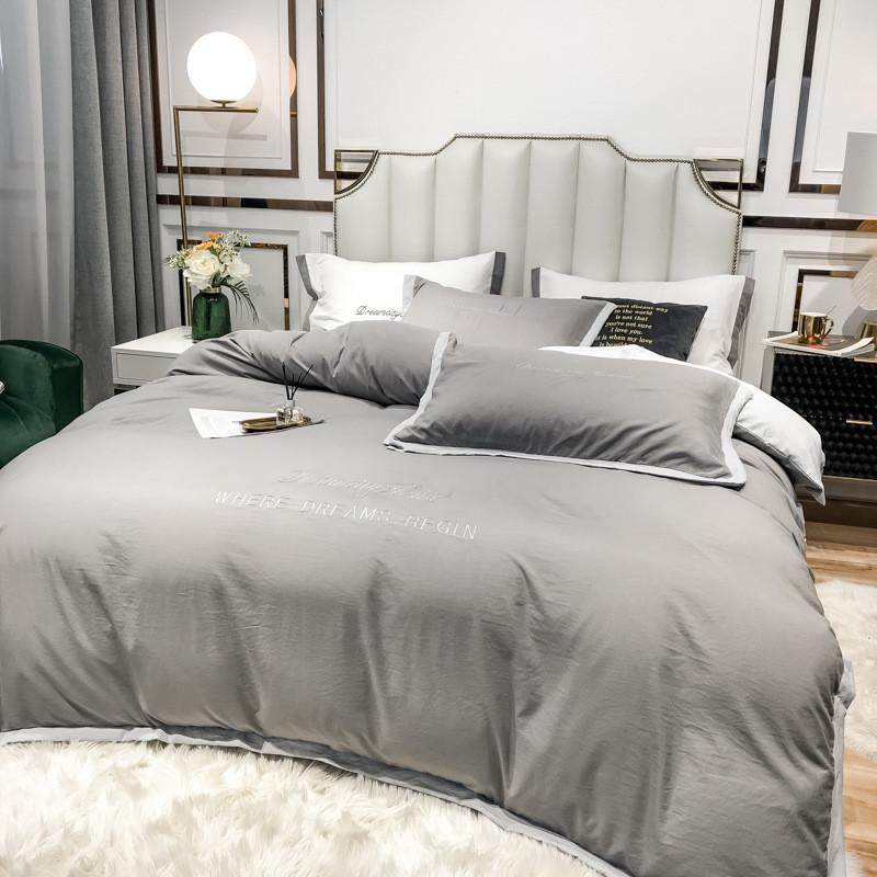 水洗棉四件套被套简约床单纯色床笠三件套床上用品网红款北欧风4,床上用品,床品套件/四件套/多件套,淘宝优惠券,粉丝福利购,淘宝优惠卷