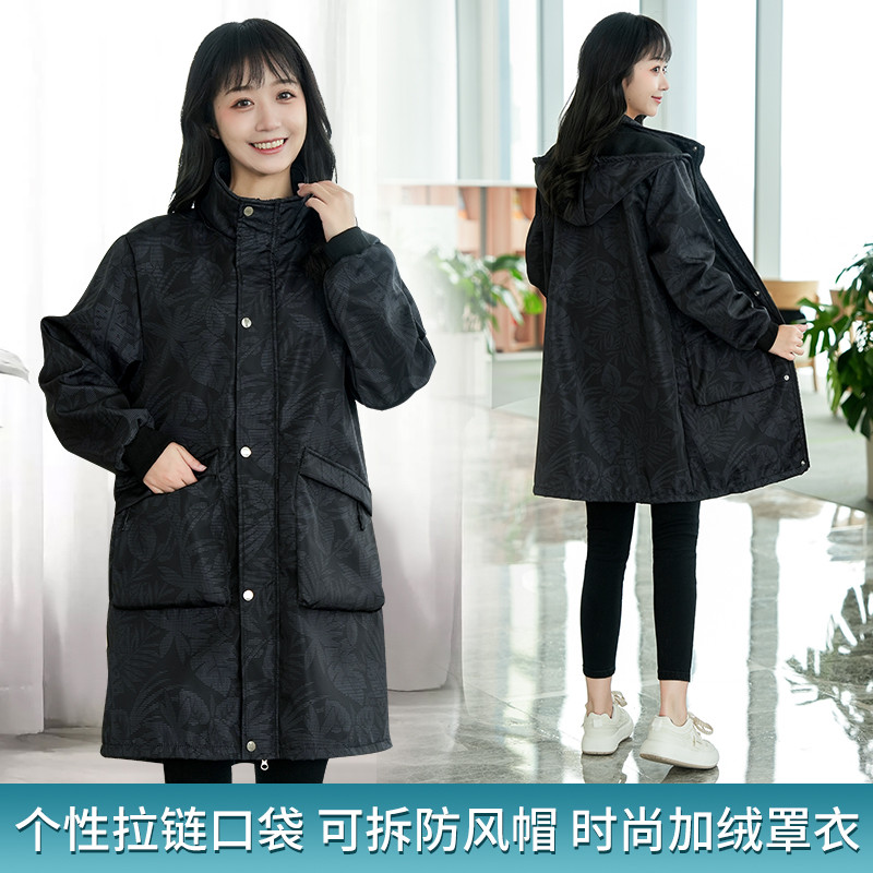 GZ6M冬季新款加绒加厚罩衣大人防水污家务厨房围裙男女工作服长袖