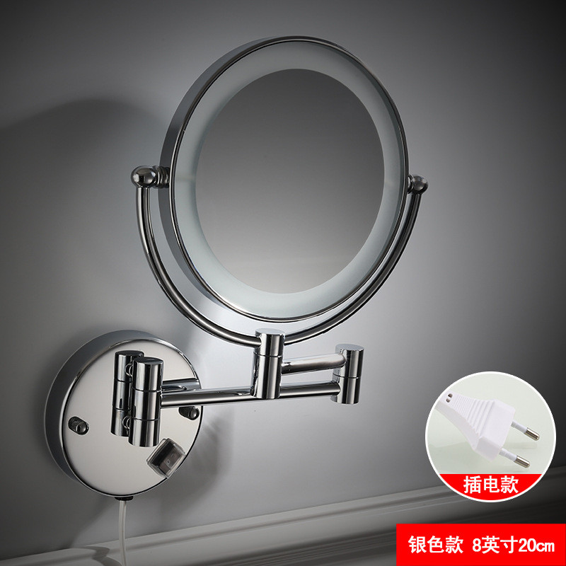 折叠酒店带灯双面银色led化妆镜放大浴室伸缩黑色美容镜壁挂镜子