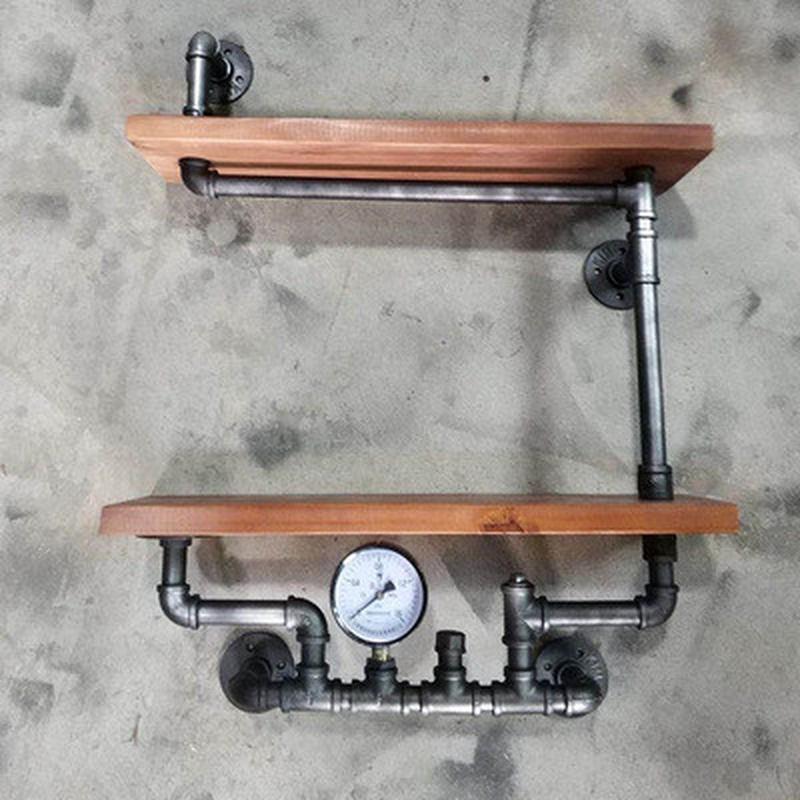 铁艺实木复古水管壁挂墙上置物架墙壁层板书架一字隔板花架装饰架