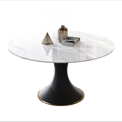 可变圆桌岩板餐桌转盘圆形伸缩旋转意式极简小户型方圆餐桌椅调节