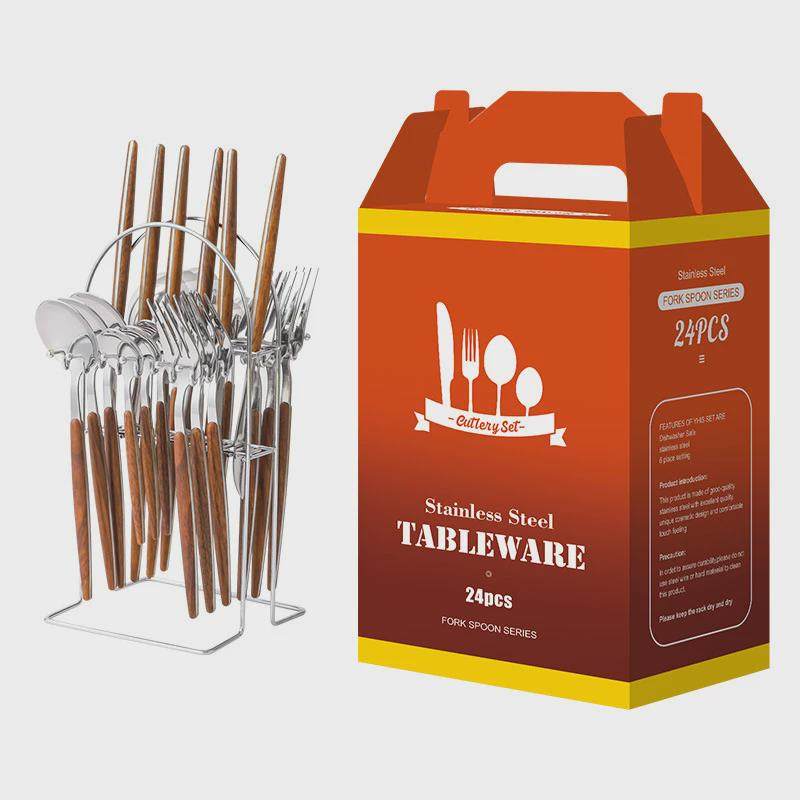 西餐创意不锈钢具厂家现货木纹葡萄牙刀叉勺24件套餐具套装,餐饮具,叉/勺/筷套装,淘宝优惠券,粉丝福利购,淘宝优惠卷