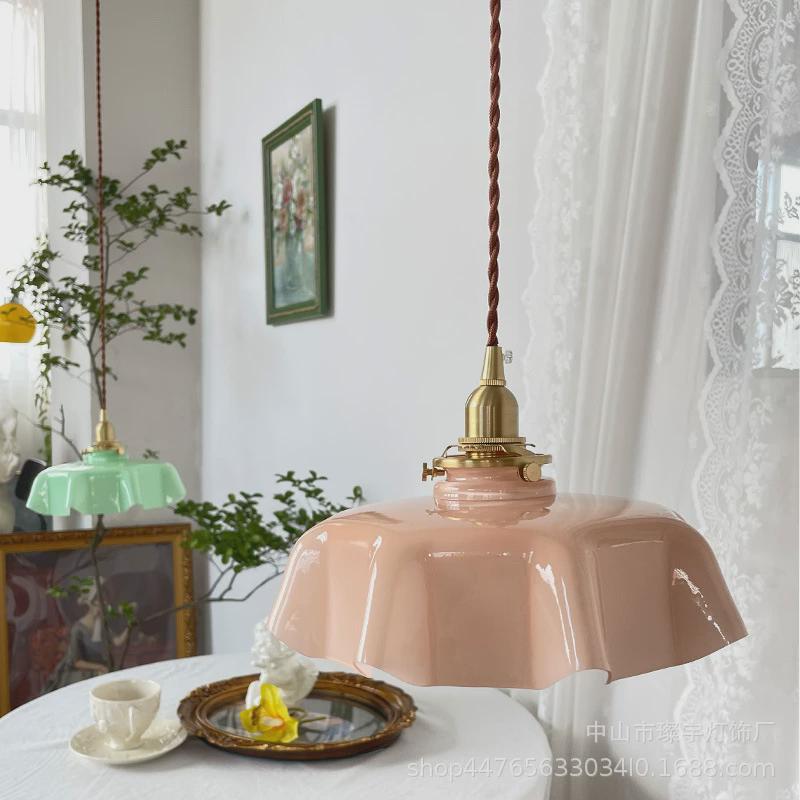 跨境复古法式奶玻璃小吊灯中古浪漫餐厅吧台飘窗阳台床头灯具