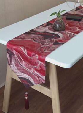 桌布轻奢桌旗橙色长条餐桌茶几布新中式茶旗客厅电视柜蓝简约现代