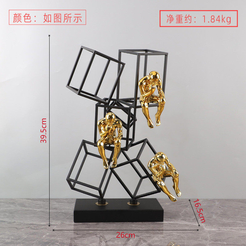 现代简约抽象金属框架思考者电视柜艺术摆件玄关人物软装家居饰品