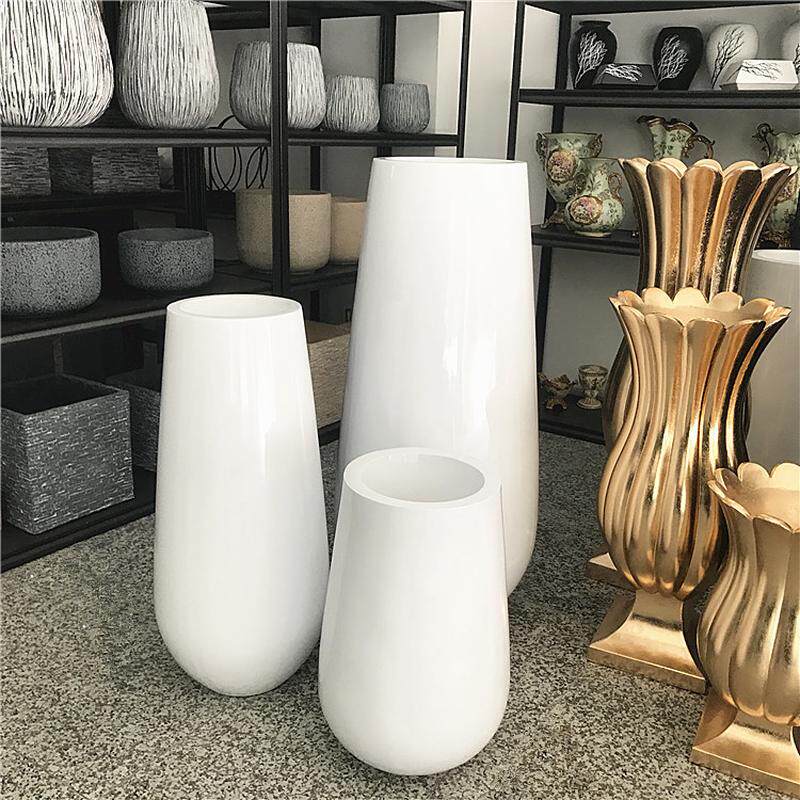 欧式酒店落地大花瓶家居软装水滴型玻璃钢前台仿真植物景观摆件