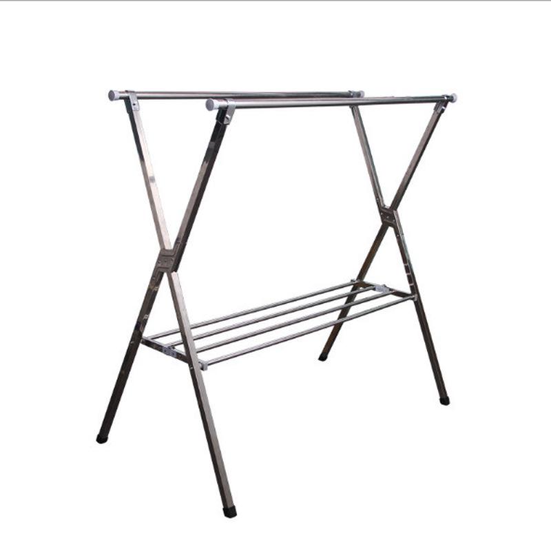 x型不锈钢晾衣架 室内阳台双杆带晾衣落地折叠多功能式鞋架架子