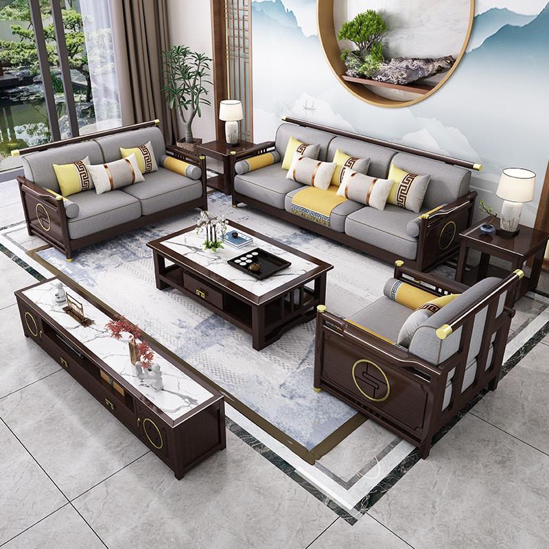 热销新中式轻奢高端客厅组合现代中式全实木沙发贵妃沙发实用耐用