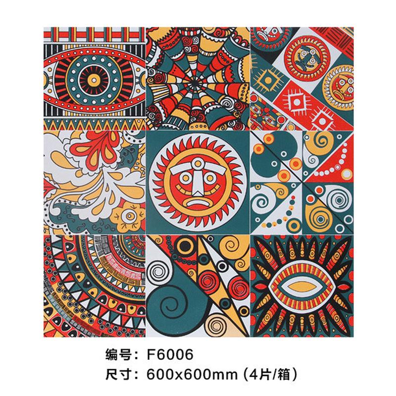 600x600mm花砖拼花民宿地板砖仿古砖ktv哑光餐厅瓷砖工程连锁店