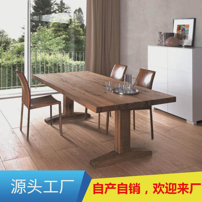 现代简约长方形全实木小户型餐厅饭桌家用美式餐桌长条餐桌椅组合