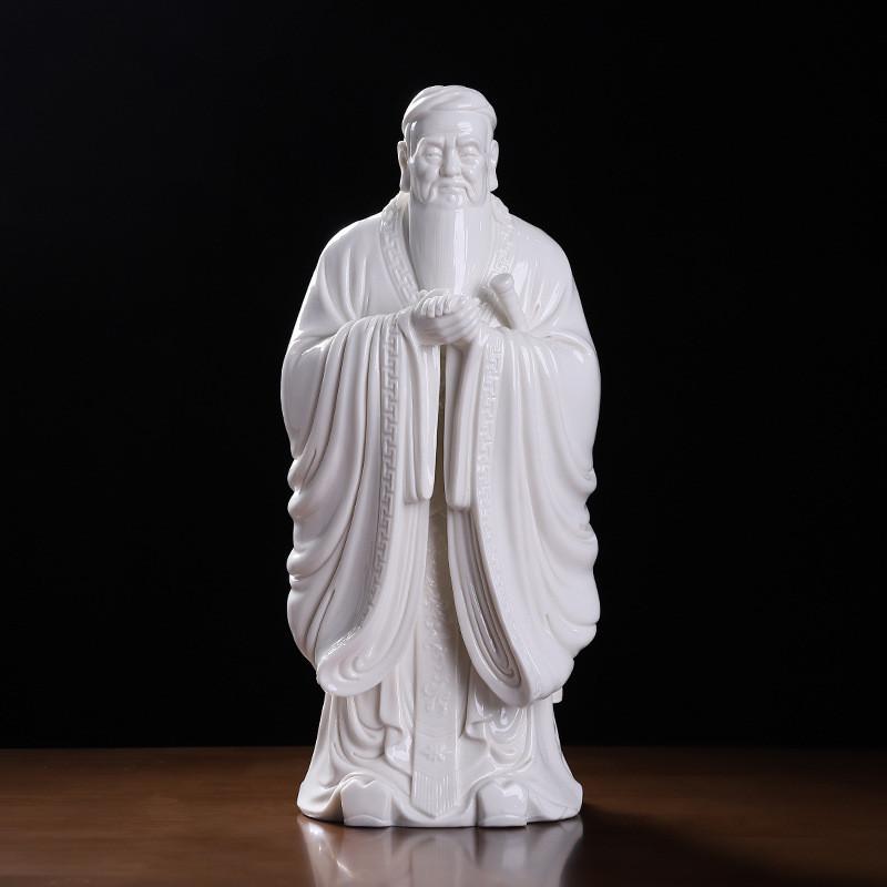 中式孔子像白瓷摆件孔夫子圣人历史人物雕像客厅书房桌面办公室