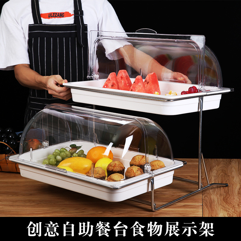 自助餐盆配架子密胺长方水果凉菜熟食亚克力盖子酒店餐馆专用盘子