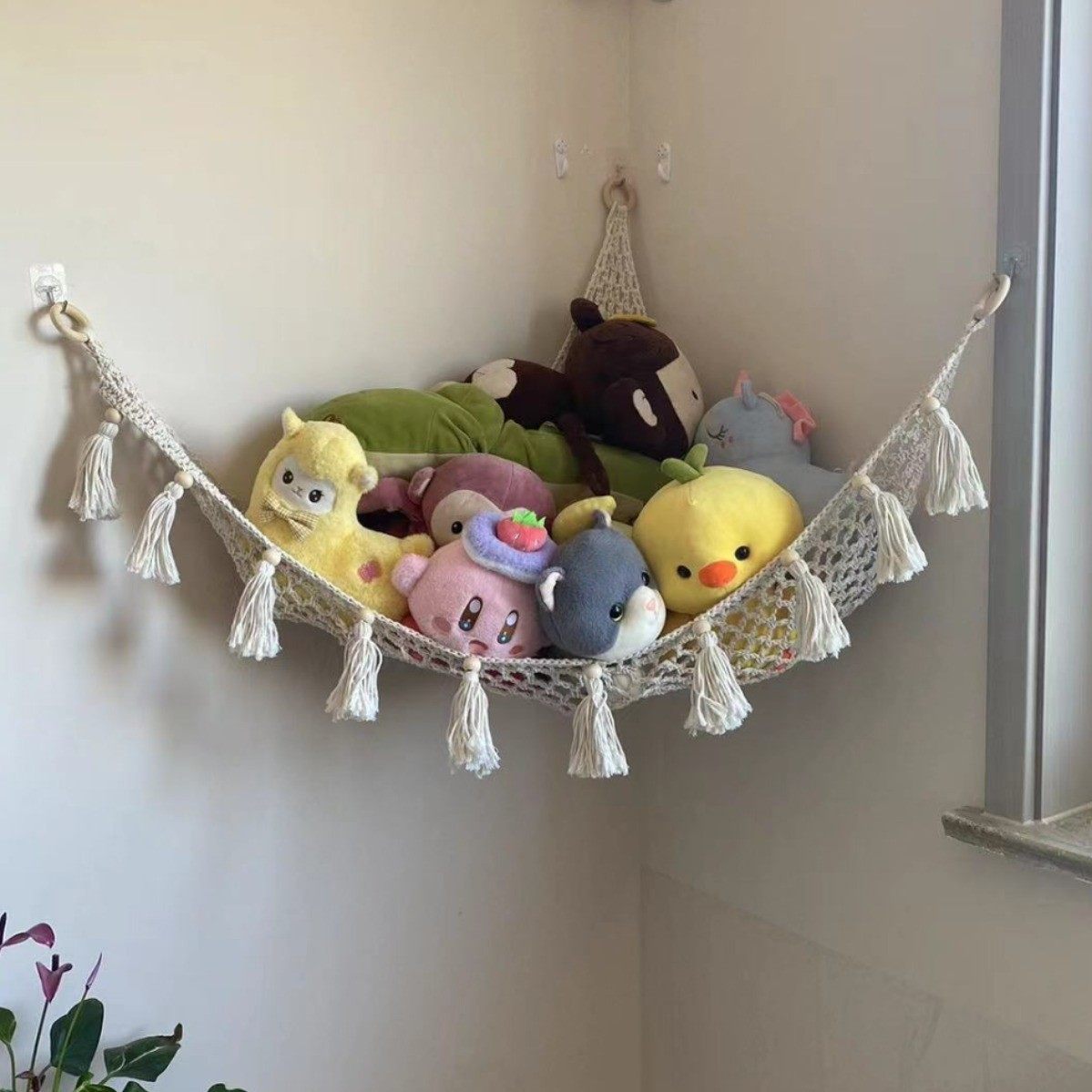 三角玩具网兜手工编织棉绳卧室儿童房墙角玩具收纳网吊床,标准件/零部件/工业耗材,车间地垫,淘宝优惠券,粉丝福利购,淘宝优惠卷