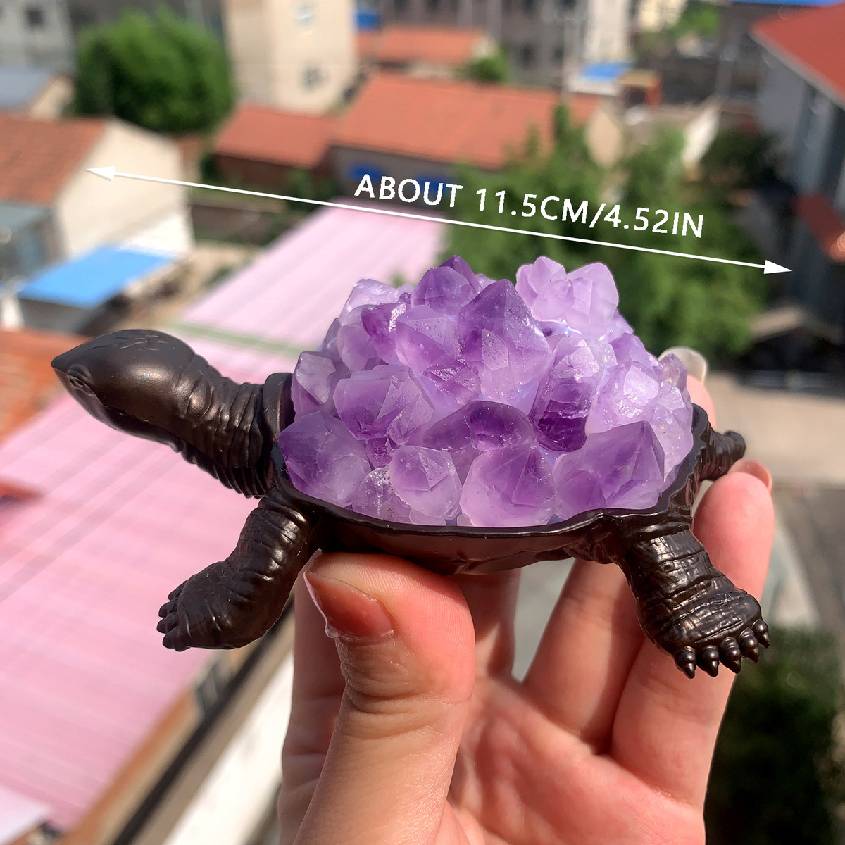 天然紫水晶花簇紫色石英雕刻乌龟动物能量雕像宝石家居装饰