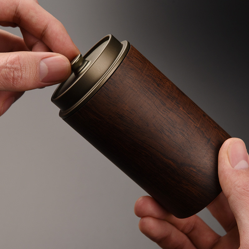 1vpk黑檀实木茶叶罐家用金属茶罐便携旅行储茶罐小号锡罐存密封罐