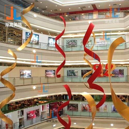 中秋国庆美陈4s店大厅商场中庭吊饰酒店大型天井吊顶开业螺旋飘带