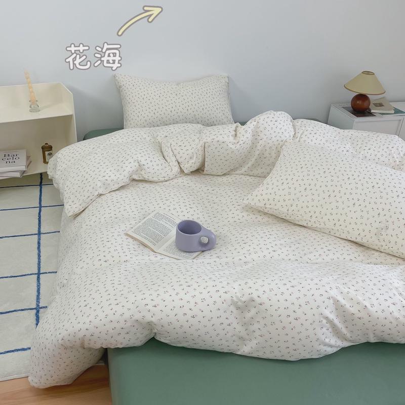 复古全棉碎花婴幼儿裸睡软糯天竺棉床笠款小针织棉床单床笠四件套