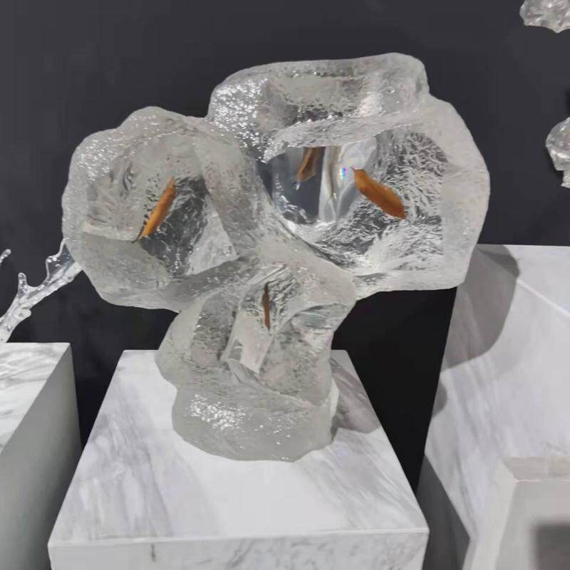 进口透明树脂接合玻璃钢艺术工艺品装饰品酒店新中式家具雕塑摆件