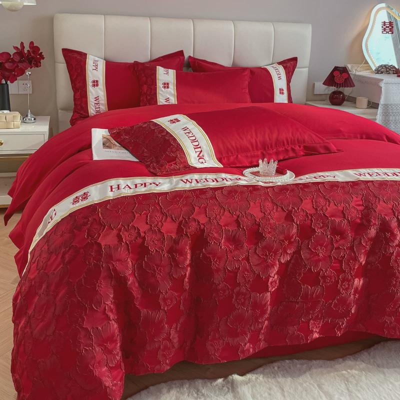 床上四件套裸睡亲肤床上用品六件套全套一整套带枕八件套婚房喜