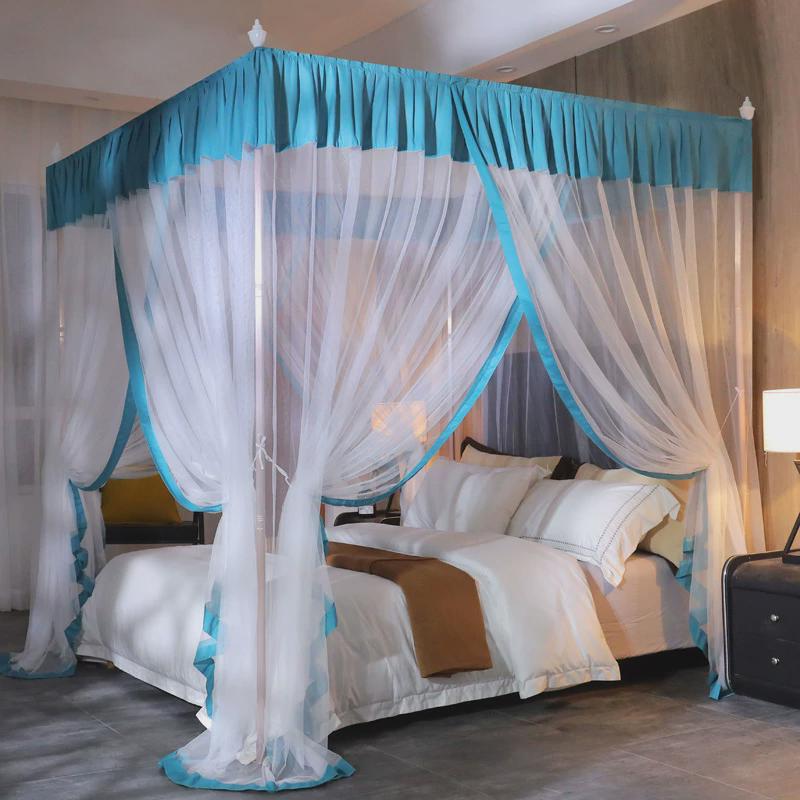 简约宫廷家用公主风加密加厚三开门落地1.5m1.8米床方顶蚊帐