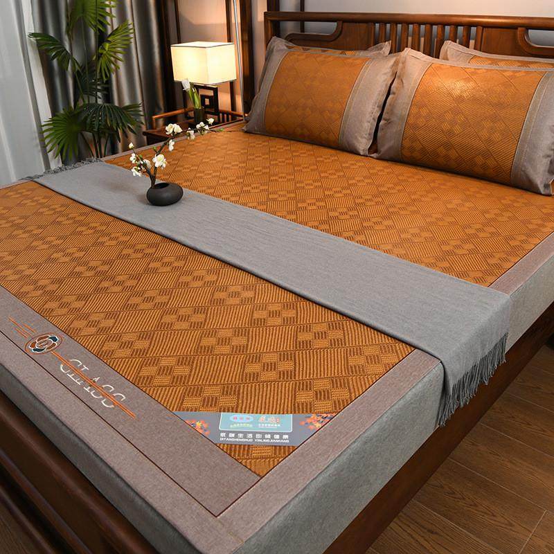 藤席三件套冰丝席套件加厚草席人单双家用新中式凉席夏凉席空调席