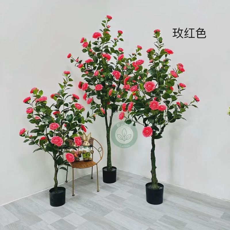 仿真茶树玫瑰客厅落地家具室内装饰植物盆栽盆景绿植橱窗仿真花