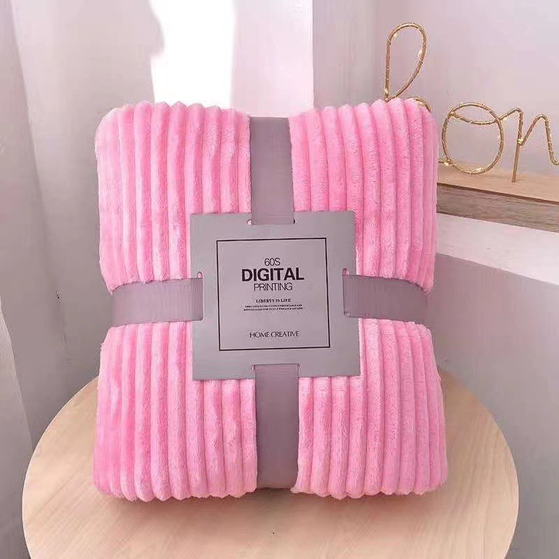 夏季素色抽条法兰绒办公室小午睡毯子沙发加厚毛毯空调夏凉被