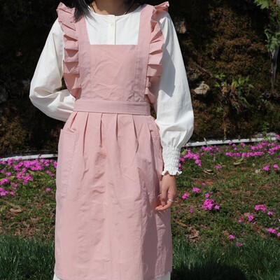 防水防油花艺美术厨房画画荷叶边交叉围裙烘焙飞袖waterproof