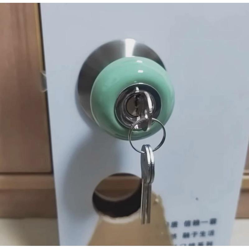 红色门锁卧室门锁老式圆形门锁球形陶瓷门把手手柄大红色粉色新款