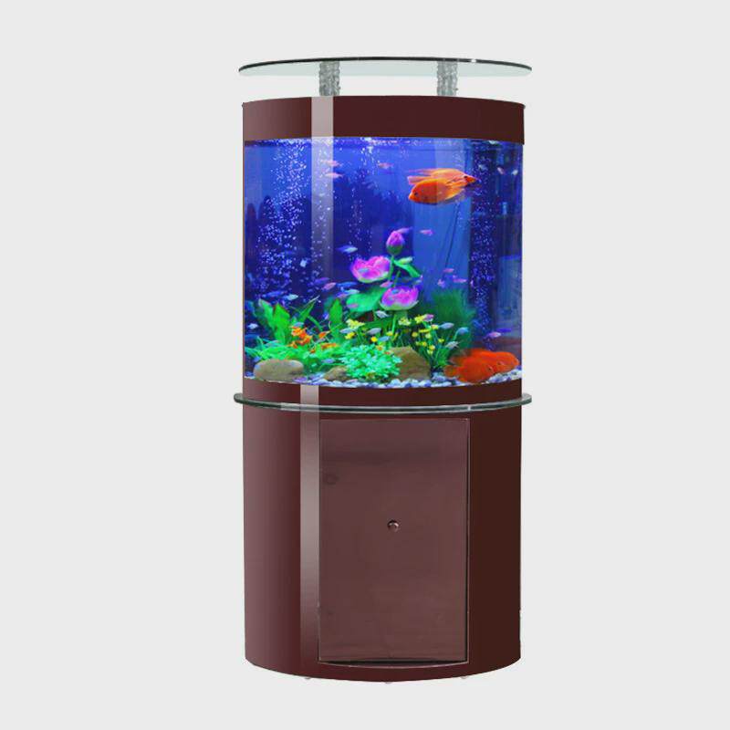 源头工厂创柱形鱼缸落地客厅家用半圆大型玻璃生态水族箱海金鱼缸