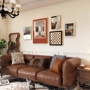 美式轻奢沙发背景墙挂画欧式艺术高级感组合画复古风格客厅装饰画