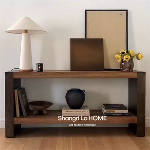 中古风实木玄关台玄关桌侘寂风复古条案过道走廊端景台北欧玄关柜