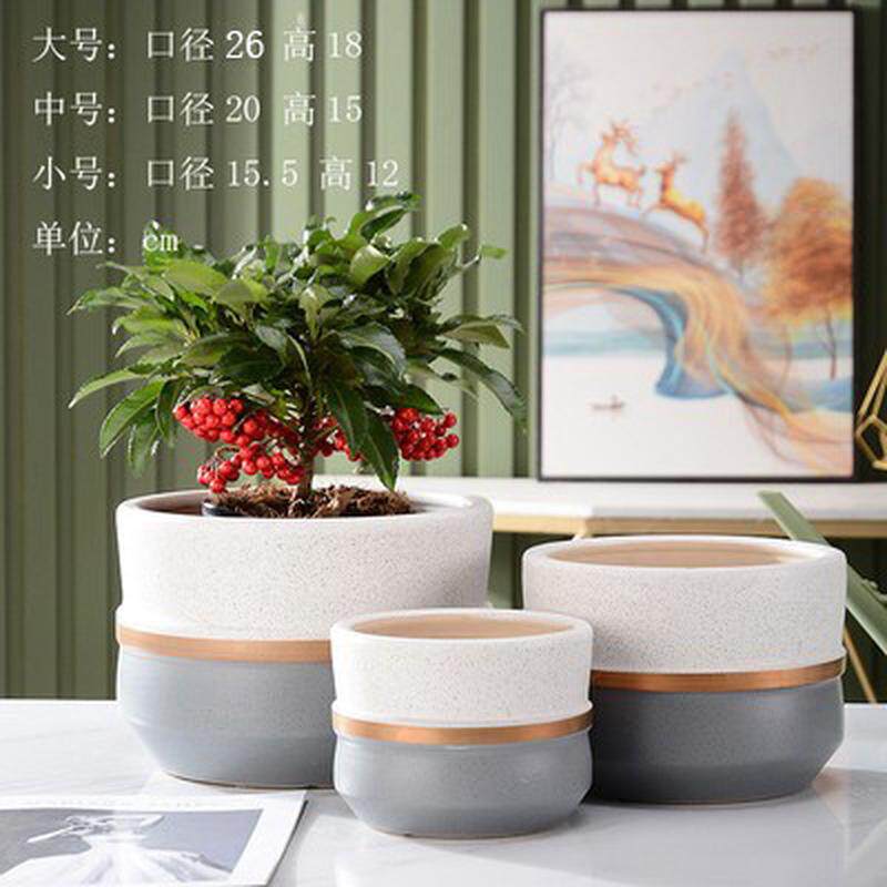 陶瓷花盆特大欧式现代简约圆柱绿植大小号创意个性茉莉花轻奢金盆