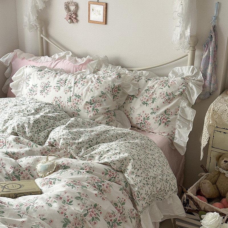 批发ins少女心法式浪漫小棉棉四件套公主风复古花边碎花4件套