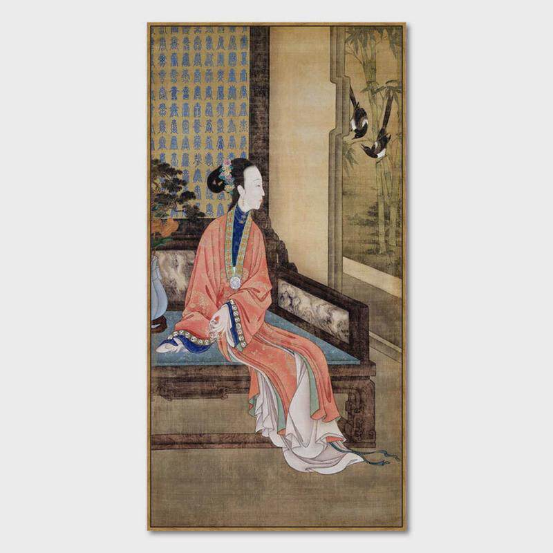雍正十二人物仕女图新中式美人国画民宿茶室玄关挂画古典装饰画