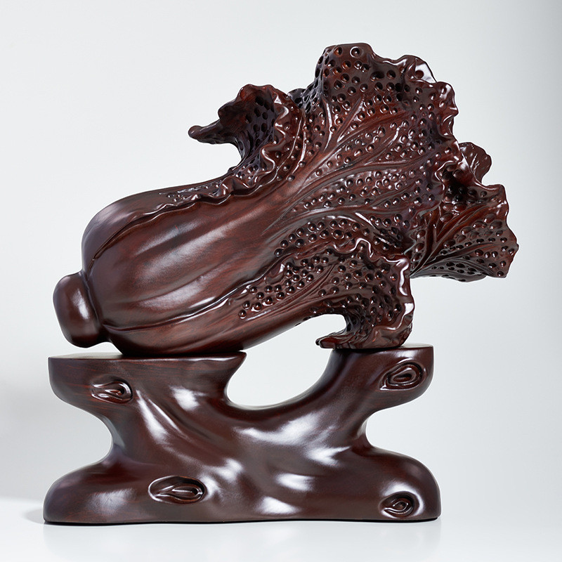 热销m3no批发黑檀木雕白菜摆件实木家居如意财百工艺品装饰办公室