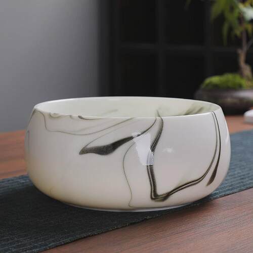 大号羊脂玉白瓷茶洗水墨风陶瓷水盂建水茶渣缸烟灰缸洗茶杯笔洗