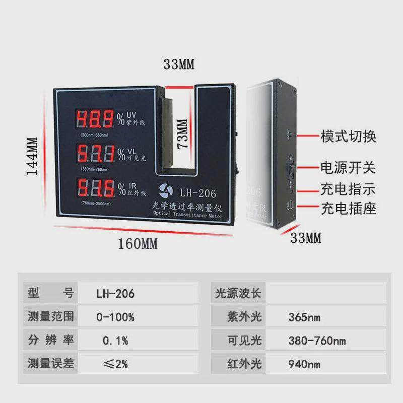 联辉诚透光率测试仪lh-206/220/221玻璃亚克力太阳膜薄膜透光率计