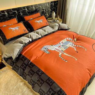 奢床单用品单被高档四件被套棉夏季 高级白色纺全床上用品家四件套