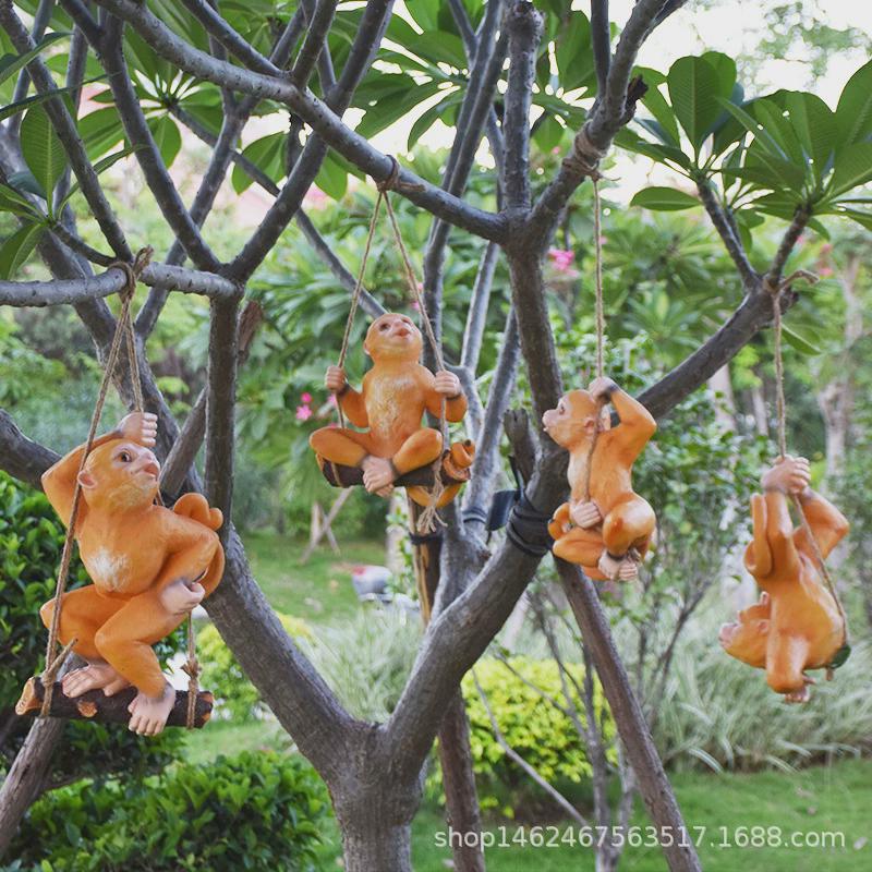 别墅花园庭院户外院子吊件猴子仿真动物挂件创意秋千树上装饰摆件