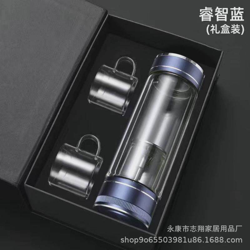 茶水分离杯过滤玻璃泡茶杯男商务办公礼品杯女便携机械旋转水杯批