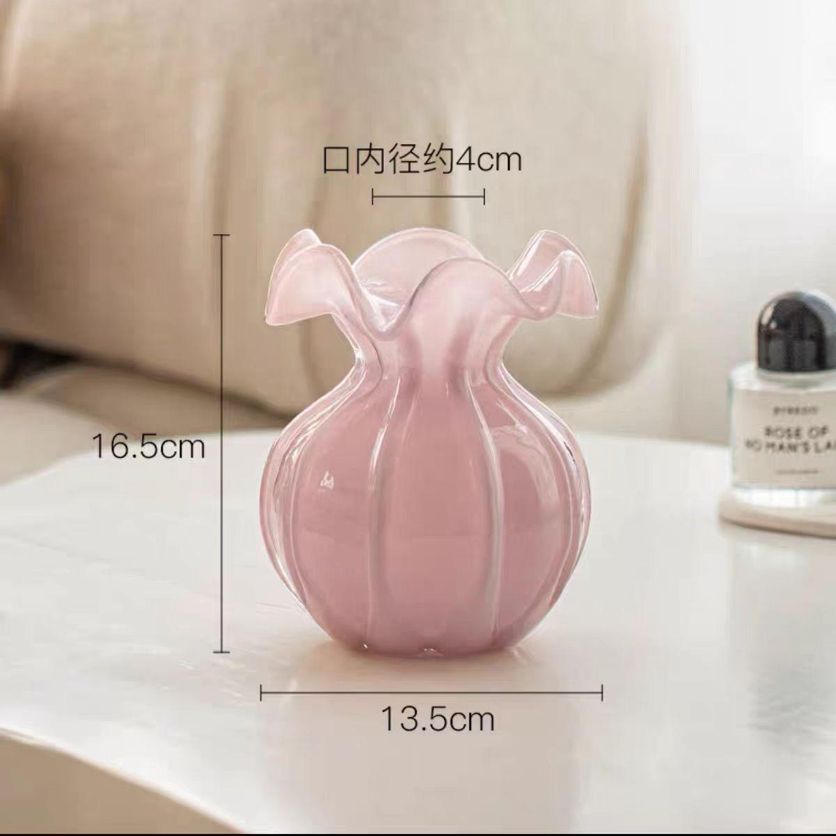 花瓶摆件客厅插花玻璃琉璃轻奢高级感粉色高端餐桌玄关法式水晶小