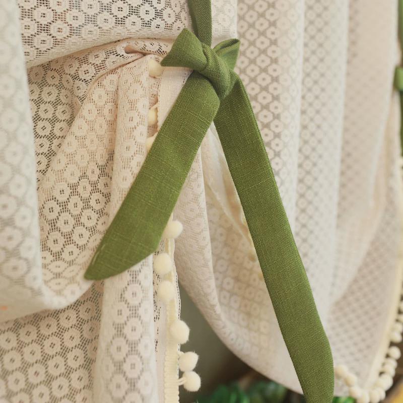 蕾丝花提拉帘系带帘穿杆柜门帘窗帘免打孔短帘纯色北欧