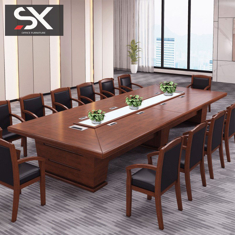 可定制木皮会议桌椅组合油漆长桌简约现代条形实木办公桌培训桌