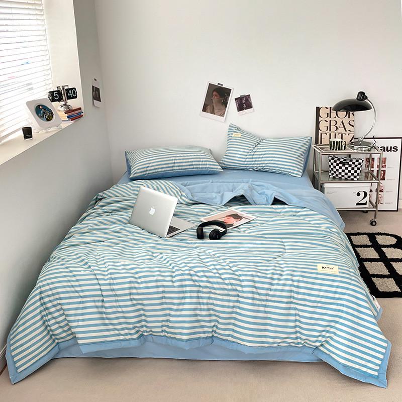 水洗棉夏被四件套格子贴标款夏凉被子床单枕套空调被床上夏季家纺