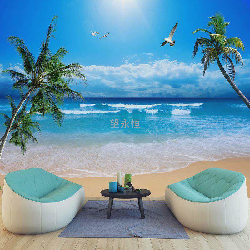 w網3w網3电视背景墙壁纸3d立体海景墙布客厅沙发简约现代壁画无缝